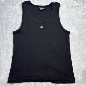 Ralph Lauren Polo Jeans Co Ribbed Tank Top Women M Black Center Flag 90s Y2K